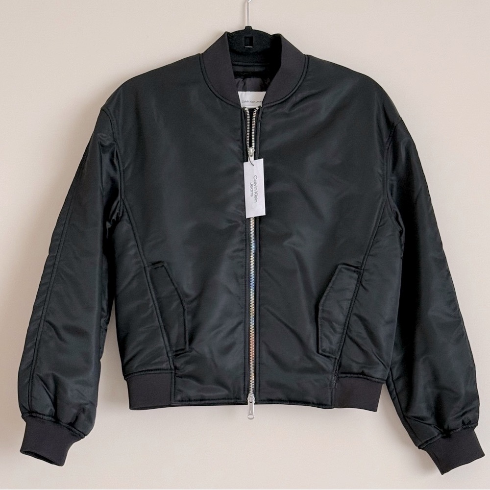 CALVIN KLEIN Black Sheen Lined Bomber Jacket SZ. XS fits a medium as well